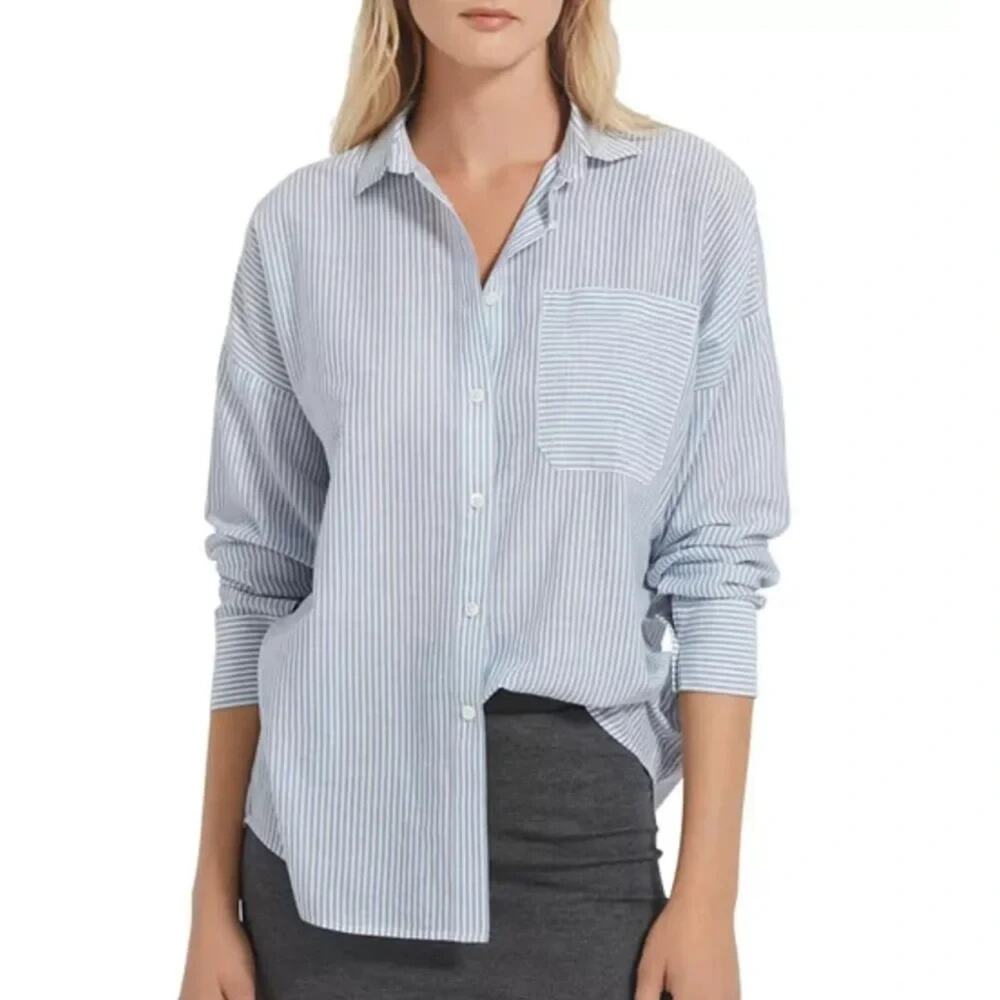 ATM Anthony Thomas Melillo Railroad Stripe Shirt Blue White Size Small